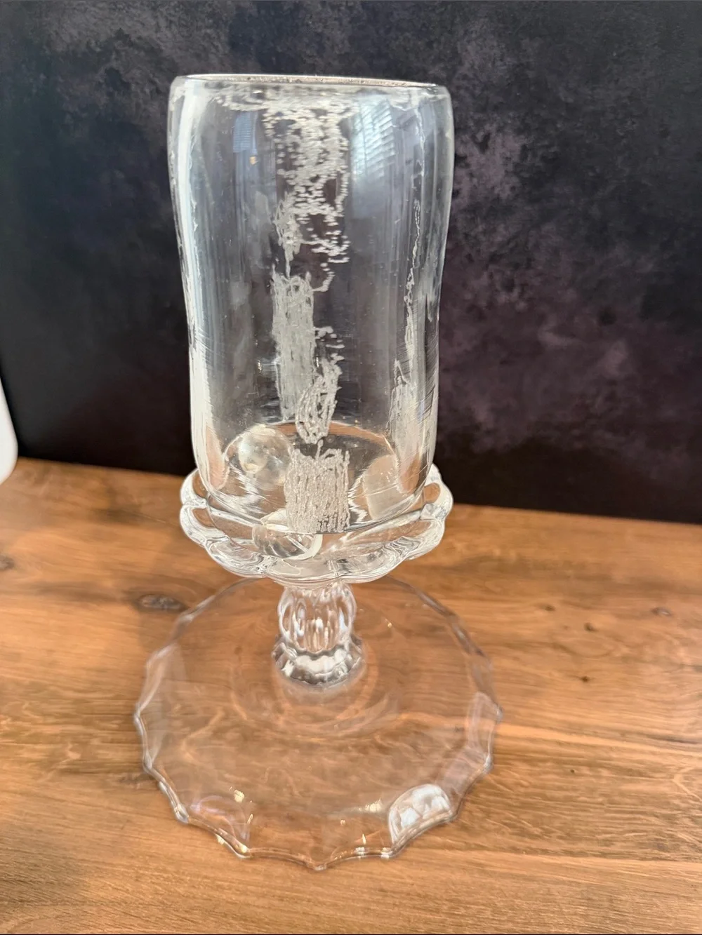 Clear Pressed Glass Candle Holder - Scalloped Pedestal